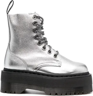 Lace-Up Metallic Ankle Boots