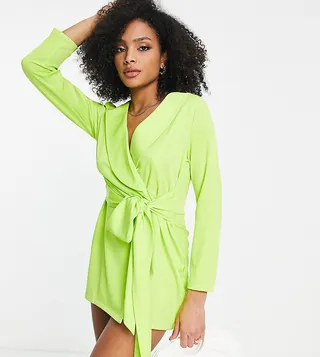 In The Style exclusive tie front blazer dress in lime