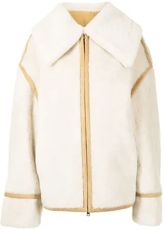 Oversize-Collar Pilot Shearling Jacket
