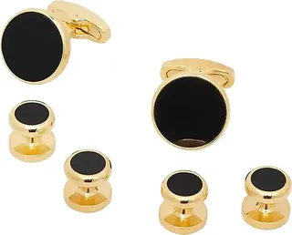 Goldtone & Black Onyx 6-Piece Stud & Cuff Links Set