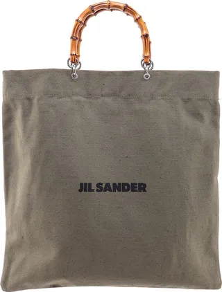 Linen shoulder bag with logo print