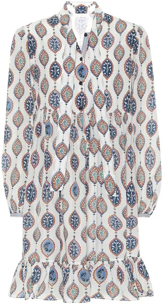 Printed habutai-silk tie-neck minidress
