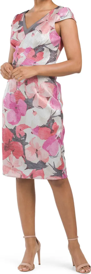 Cap Sleeve Floral Cocktail Dress