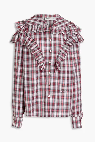 Ruffled checked cotton shirt