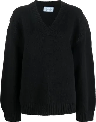 V-neck knitted long-sleeve jumper