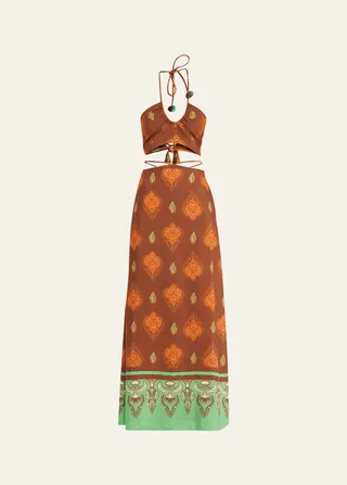 Guardian Of Wisdom Printed Maxi Skirt with Crop Top