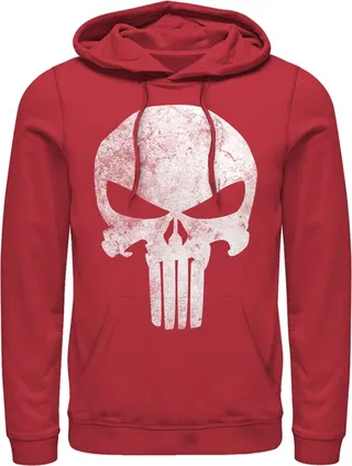 Men's Marvel Punisher Retro Skull Symbol Pull Over Hoodie - Red - 3X Large
