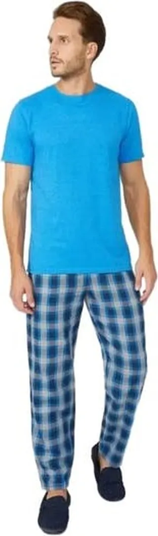Debenhams Mens Checked Brushed Pajama Set - Bright Blue