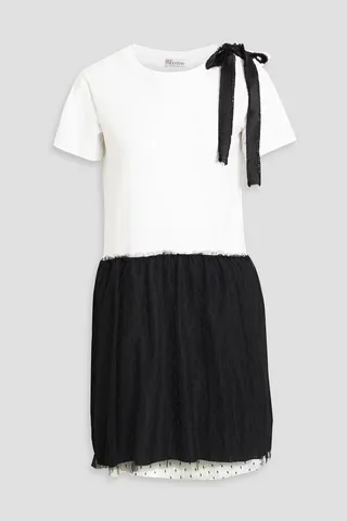 Point d'esprit-paneled cotton-jersey mini dress