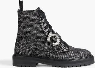 Cora embellished metallic tweed combat boots