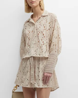 Loretta Lace-Trim Embroidered Eyelet Shirt