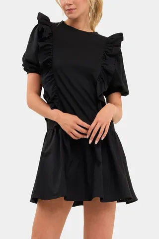 Mixed Media Ruffle Detail Mini Dress