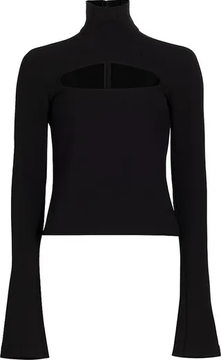 Cut-Out Flare-Sleeve Turtleneck