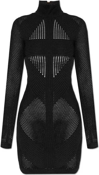 Balmain Back Zipped Turtleneck Mini Dress
