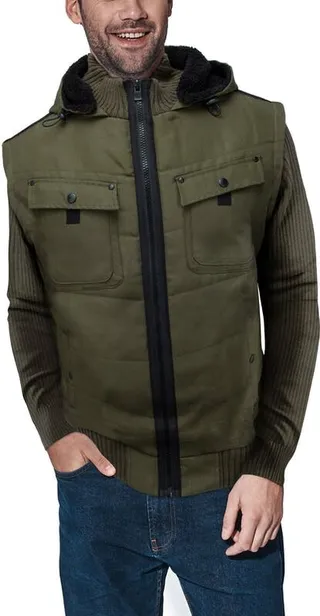X RAY Hooded Vest Ribbed Sweater - Green