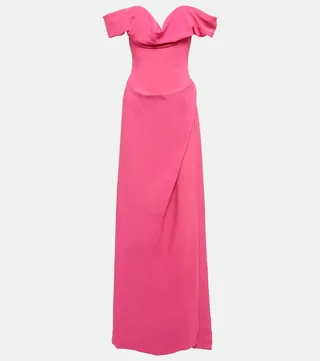 Oriana crepe off-shoulder gown