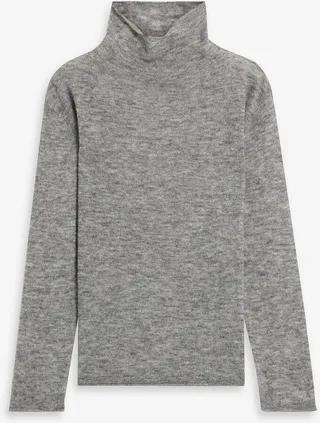 Mélange brushed knitted turtleneck top