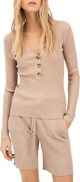 Quincy Womens Button Front Ribbed V-Neck Sweater