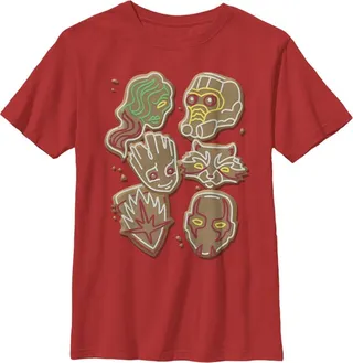 Boy's Marvel Christmas Guardians of Galaxy Gingerbread T-Shirt - Red - X Small