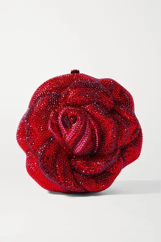 JUDITH LEIBER COUTURE - Rose American Beauty Crystal-embellished Gold-tone Clutch - Red
