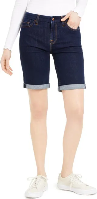 Womens Denim Rolled Cuffs Bermuda Shorts