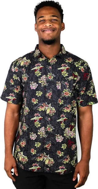 Men's Star Wars Boba Fett Floral Print Button Down Shirt - Heather Gray - Small