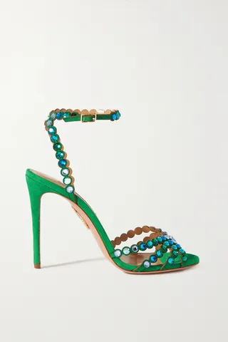 Aquazzura - Tequila 105 Crystal-embellished Suede Sandals - Green