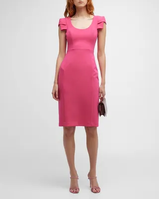 Scoop-Neck Pleated-Sleeve Sheath Dress