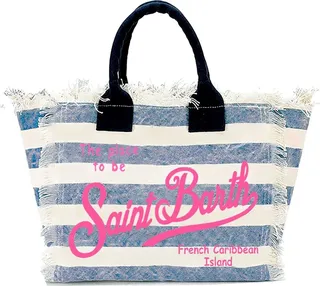 Vanity Canvas Shoulder Bag With Stripes Print