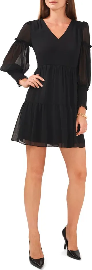 Ruffle Long Sleeve V-Neck Minidress