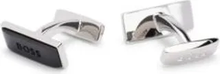 Rectangular cufflinks with black logo insert