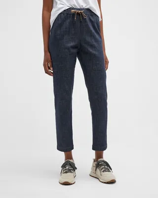 Drawstring Denim Jogger Pants
