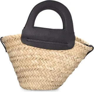Mini Cabas leather & raffia tote bag