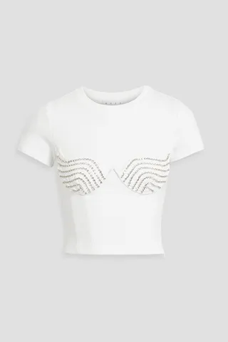 Cropped crystal-embellished jersey T-shirt