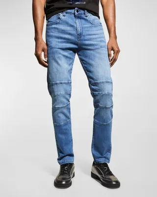 Men's Light-Wash Stretch Moto Jeans