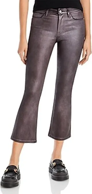 Frame Le Crop Mini High Rise Coated Bootcut Jeans in Mahogany