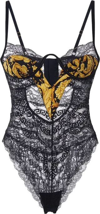 Barocco print & lace bodysuit