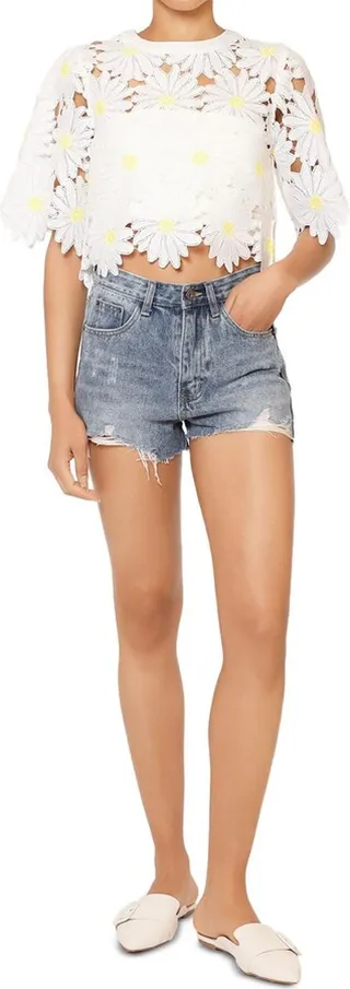 Deni Womens Distressed Raw Hem Denim Shorts