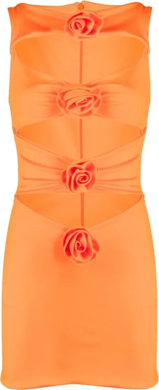 Floral-Appliqué Cut-Out Mini Dress