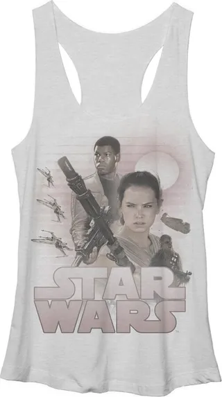 Women's Star Wars The Force Awakens Classic Rey and Finn Racerback Tank Top - White Heather - Large