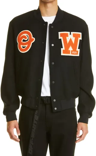 Bouclé Patch Wool Blend Bomber Jacket