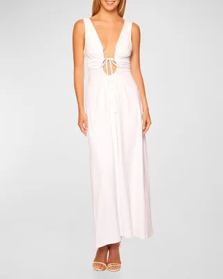 Circle-Front Sleeveless Plunge Maxi Dress