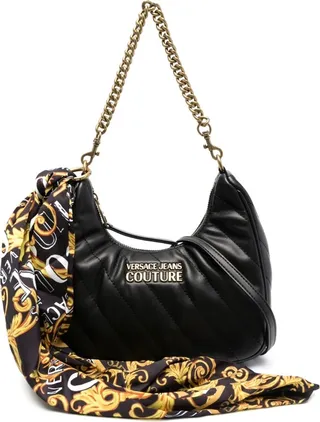 Scarf-Detail Quilted Shoulder Bag
