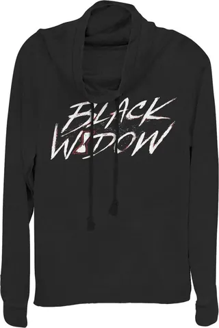 Junior's Marvel Black Widow Chalk Logo Cowl Neck Sweatshirt - Black - X Small