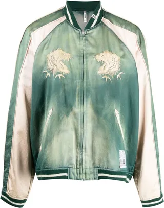 Embroidered Colour-Block Bomber Jacket