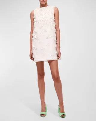 Lorie Floral-Applique Silk Mini Dress