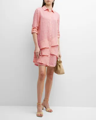 Jenna Ruffle-Trim Linen Shirtdress