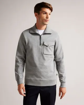 Half Zip Funnel Neck Jumper in Gray