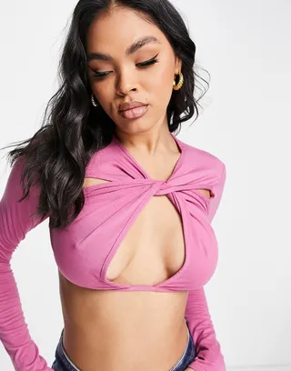 ASOS DESIGN cut out long sleeve top in mauve