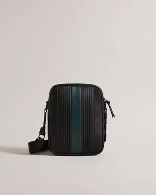 Large Striped Pu Flight Bag in Black